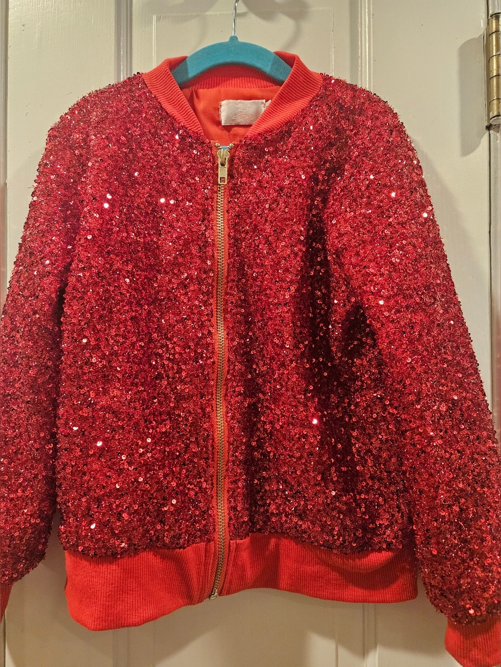 Cheeky Plum Girls Size 7-8 Red Sequin Bomber Jacket